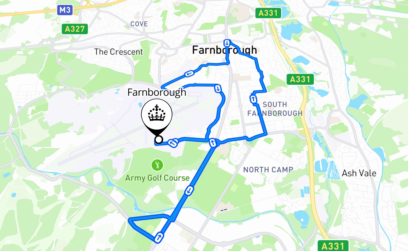Farnborough driving test route #2682 map - ENG United Kingdom