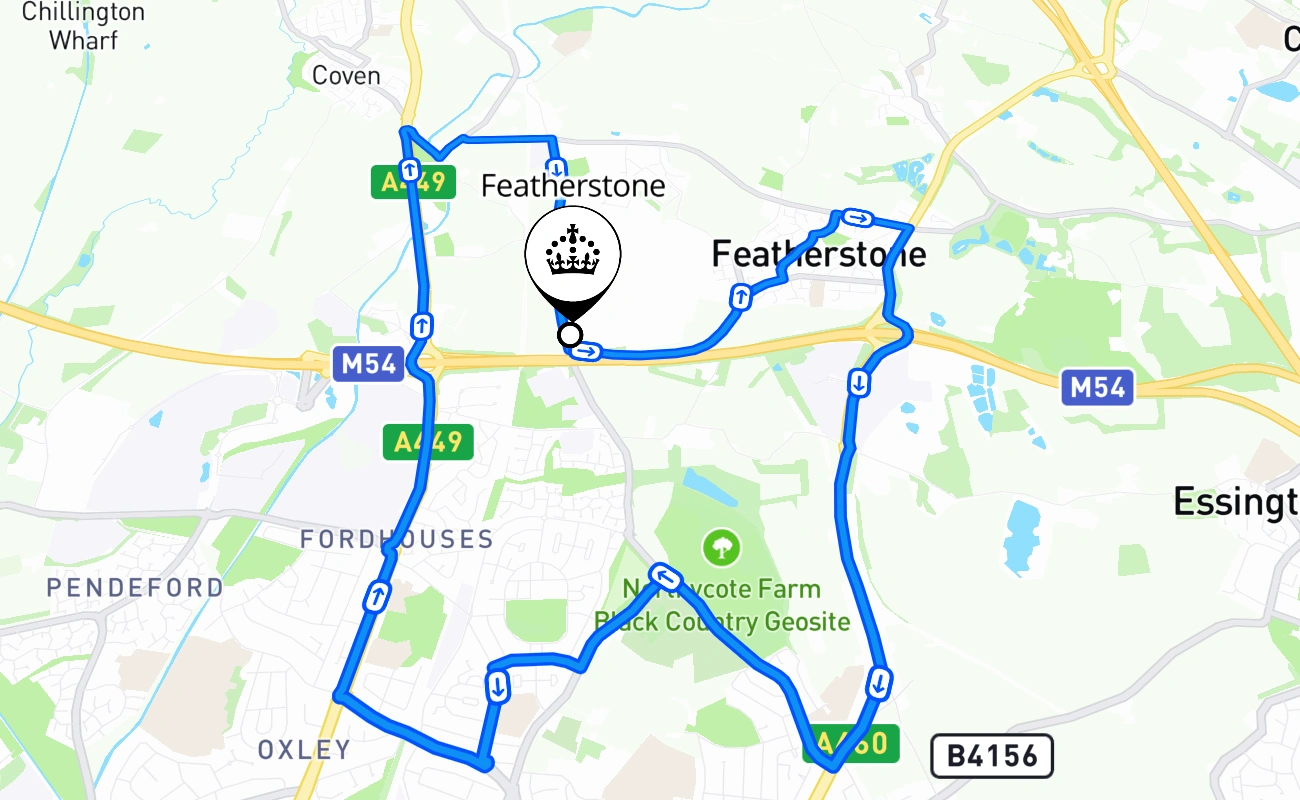 Featherstone driving test route #2019 map - ENG United Kingdom