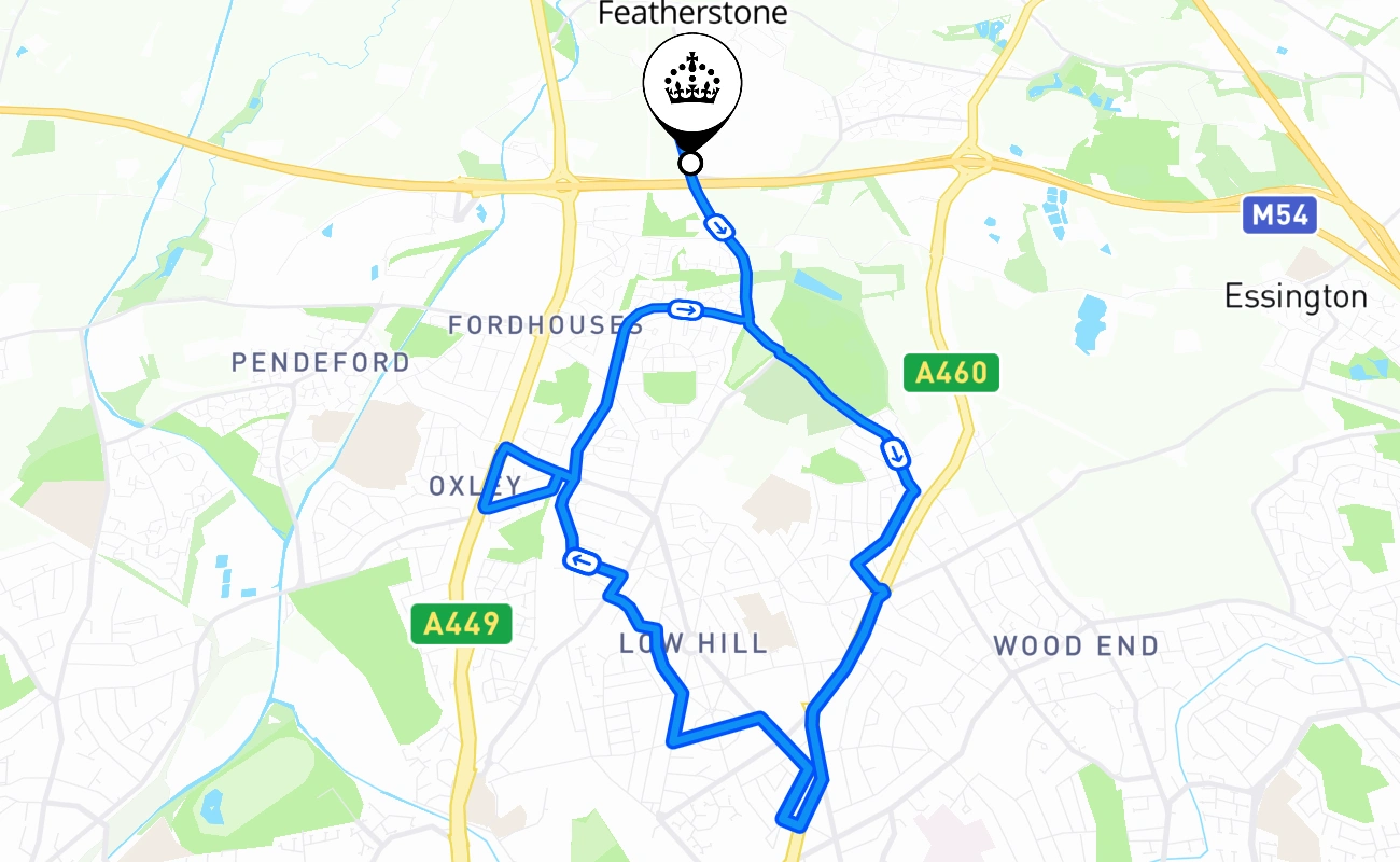 Featherstone driving test route #2020 map - ENG United Kingdom