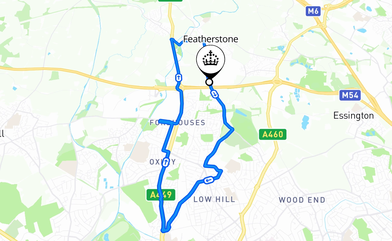 Featherstone driving test route #2023 map - ENG United Kingdom