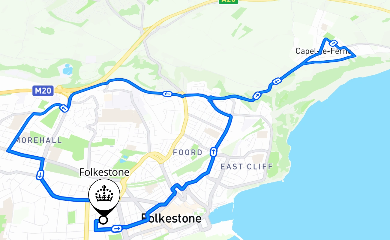 Folkestone driving test route #1312 map - ENG United Kingdom