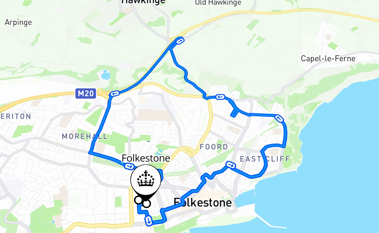 Folkestone driving test route #1315 map - ENG United Kingdom