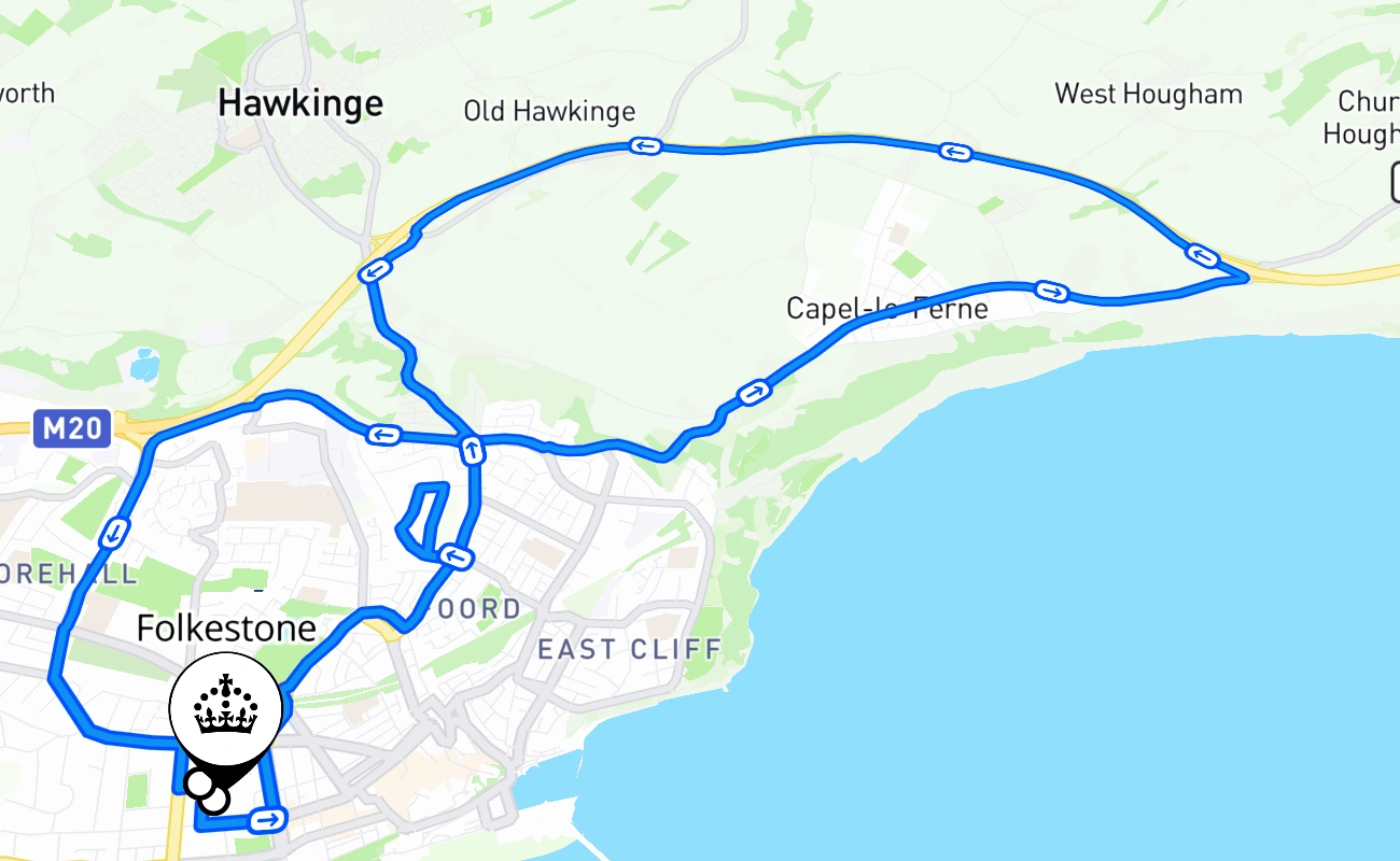 Folkestone driving test route #1326 map - ENG United Kingdom