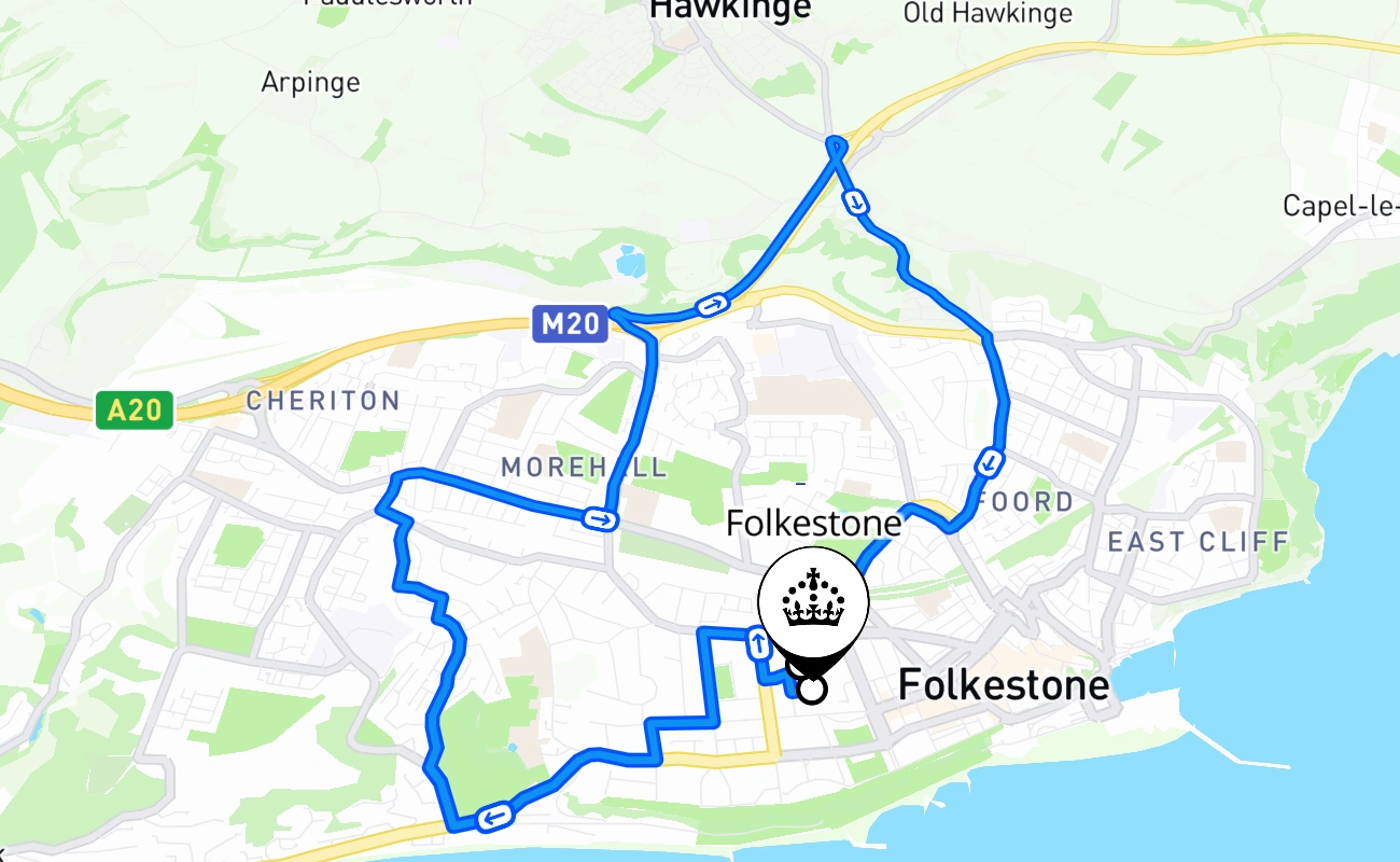 Folkestone 驾考路线 #1329 地图 - ENG 英国