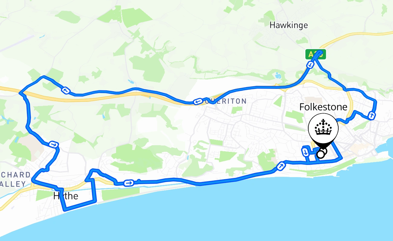 Folkestone 驾考路线 #1330 地图 - ENG 英国