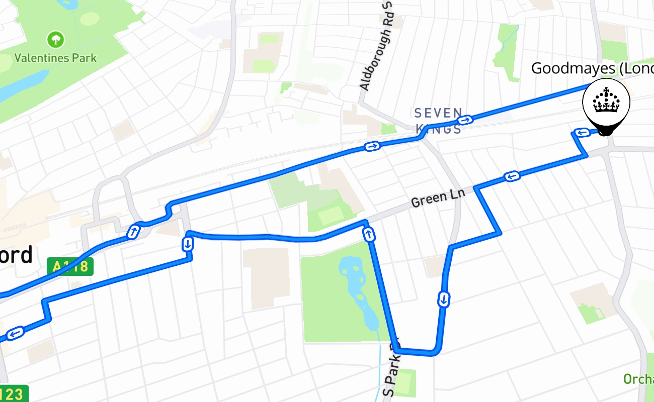 Goodmayes (London) 驾考路线 #1614 地图 - ENG 英国