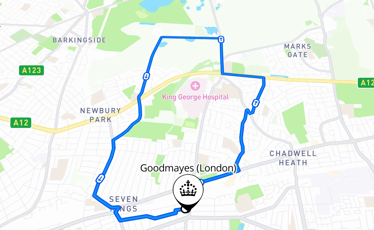 Goodmayes (London) 驾考路线 #1618 地图 - ENG 英国
