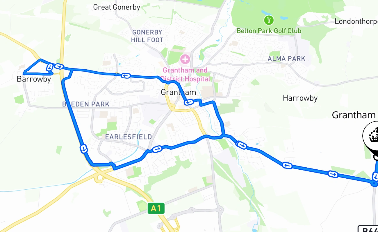 Grantham (Somerby) 驾考路线 #1133 地图 - ENG 英国
