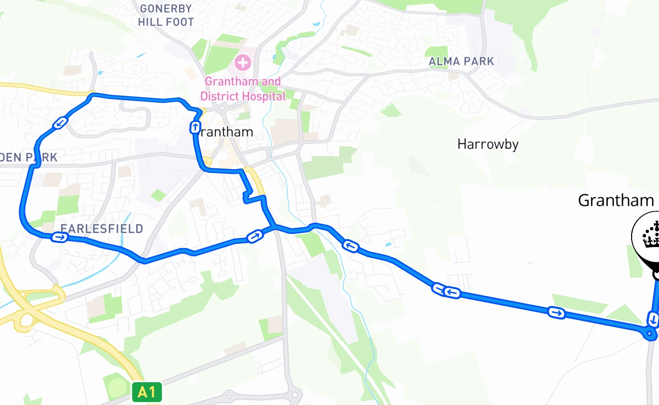 Grantham (Somerby) 驾考路线 #1138 地图 - ENG 英国