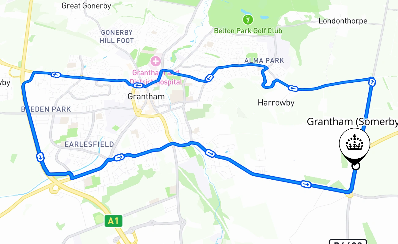 Grantham (Somerby) 驾考路线 #1139 地图 - ENG 英国