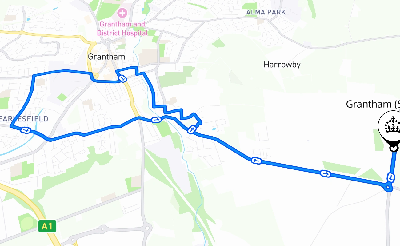 Grantham (Somerby) 驾考路线 #1141 地图 - ENG 英国