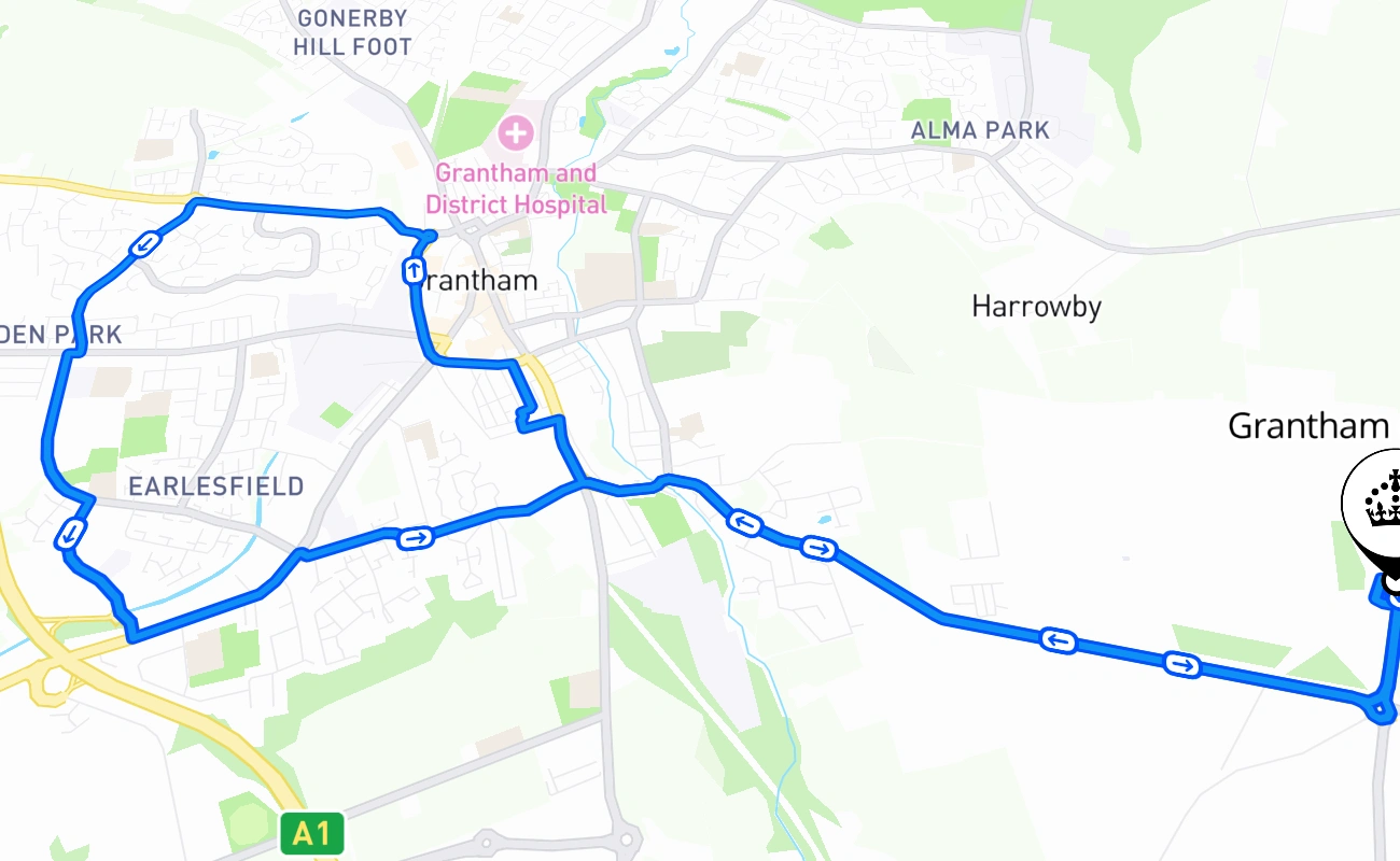 Grantham (Somerby) 驾考路线 #1142 地图 - ENG 英国