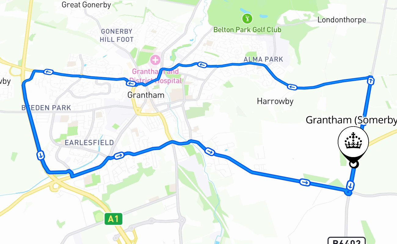 Grantham (Somerby) 驾考路线 #1143 地图 - ENG 英国
