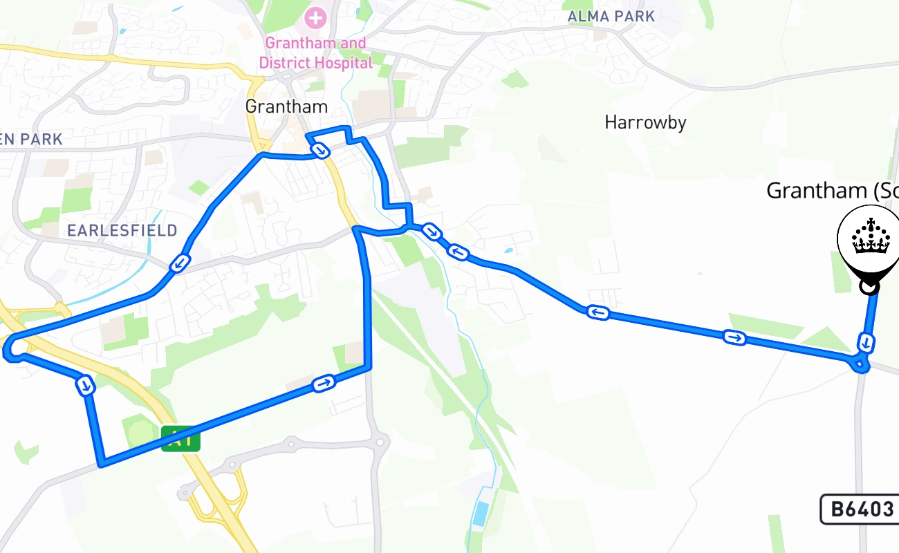Grantham (Somerby) 驾考路线 #1145 地图 - ENG 英国