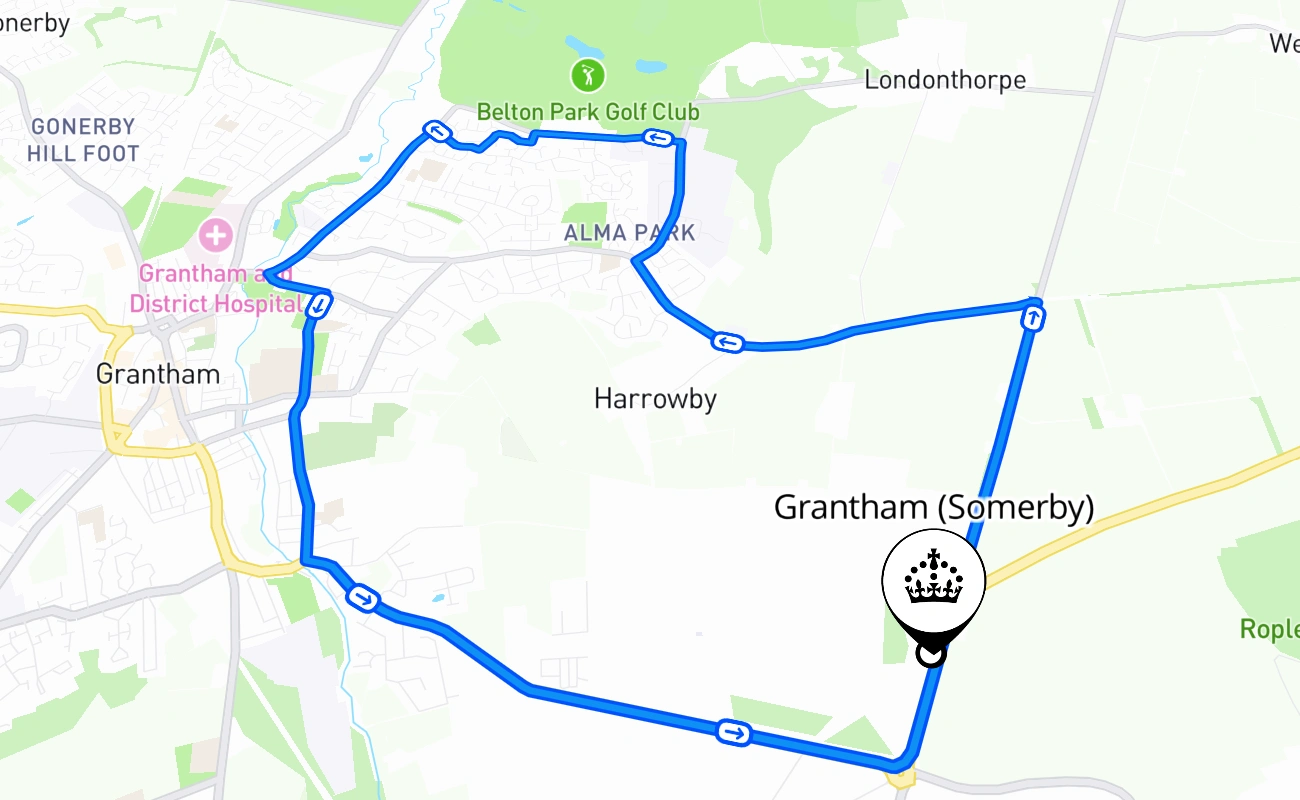 Grantham (Somerby) 驾考路线 #1146 地图 - ENG 英国