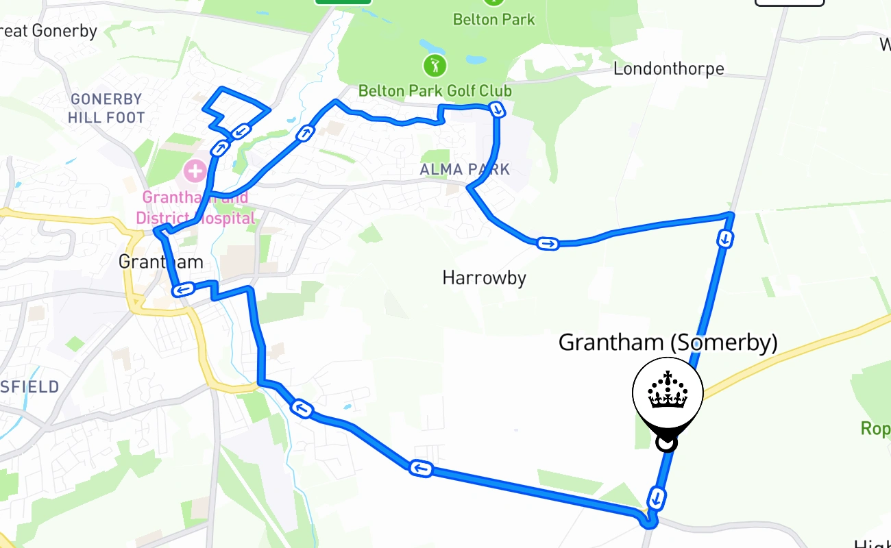 Grantham (Somerby) 驾考路线 #1148 地图 - ENG 英国