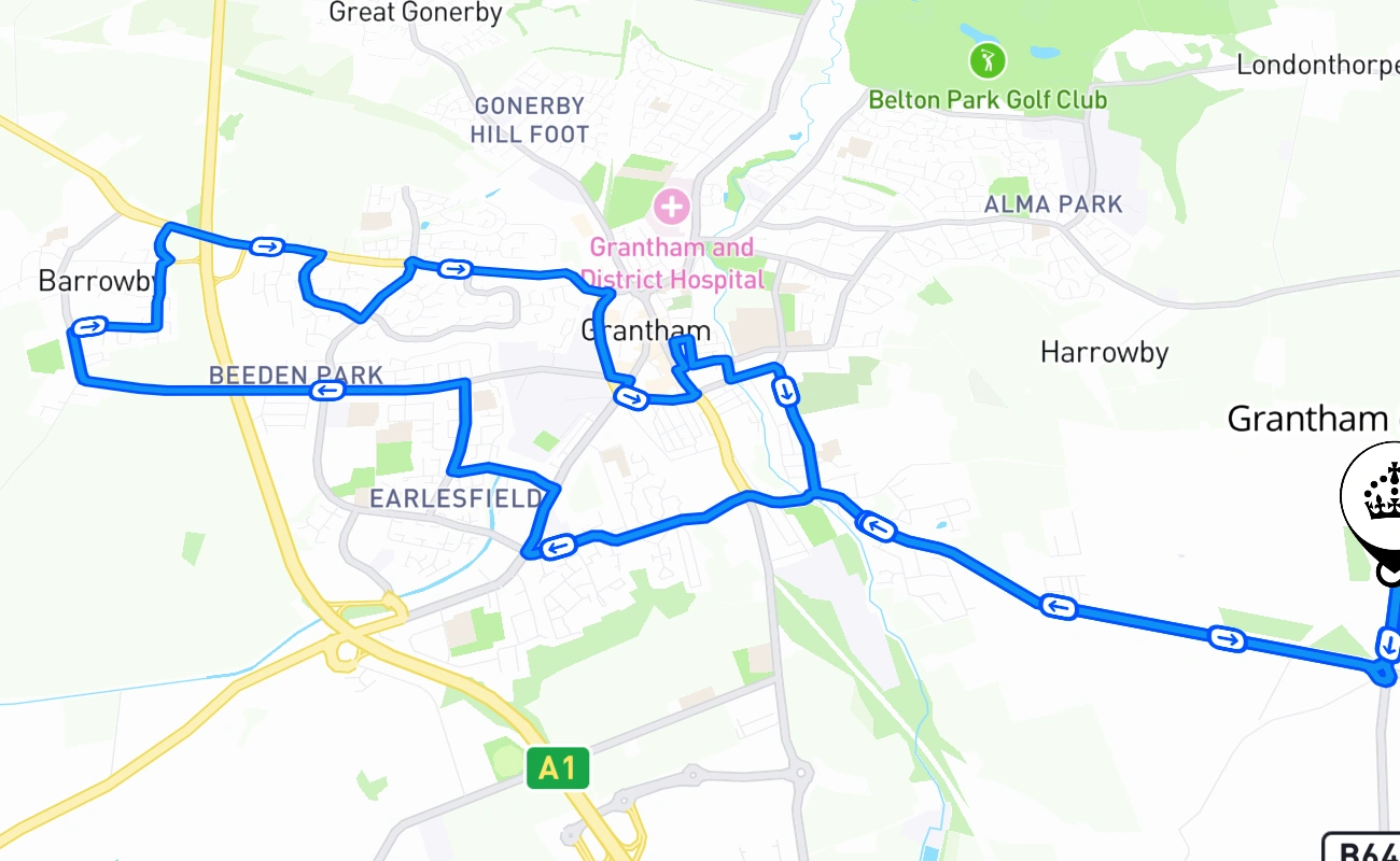 Grantham (Somerby) 驾考路线 #1150 地图 - ENG 英国