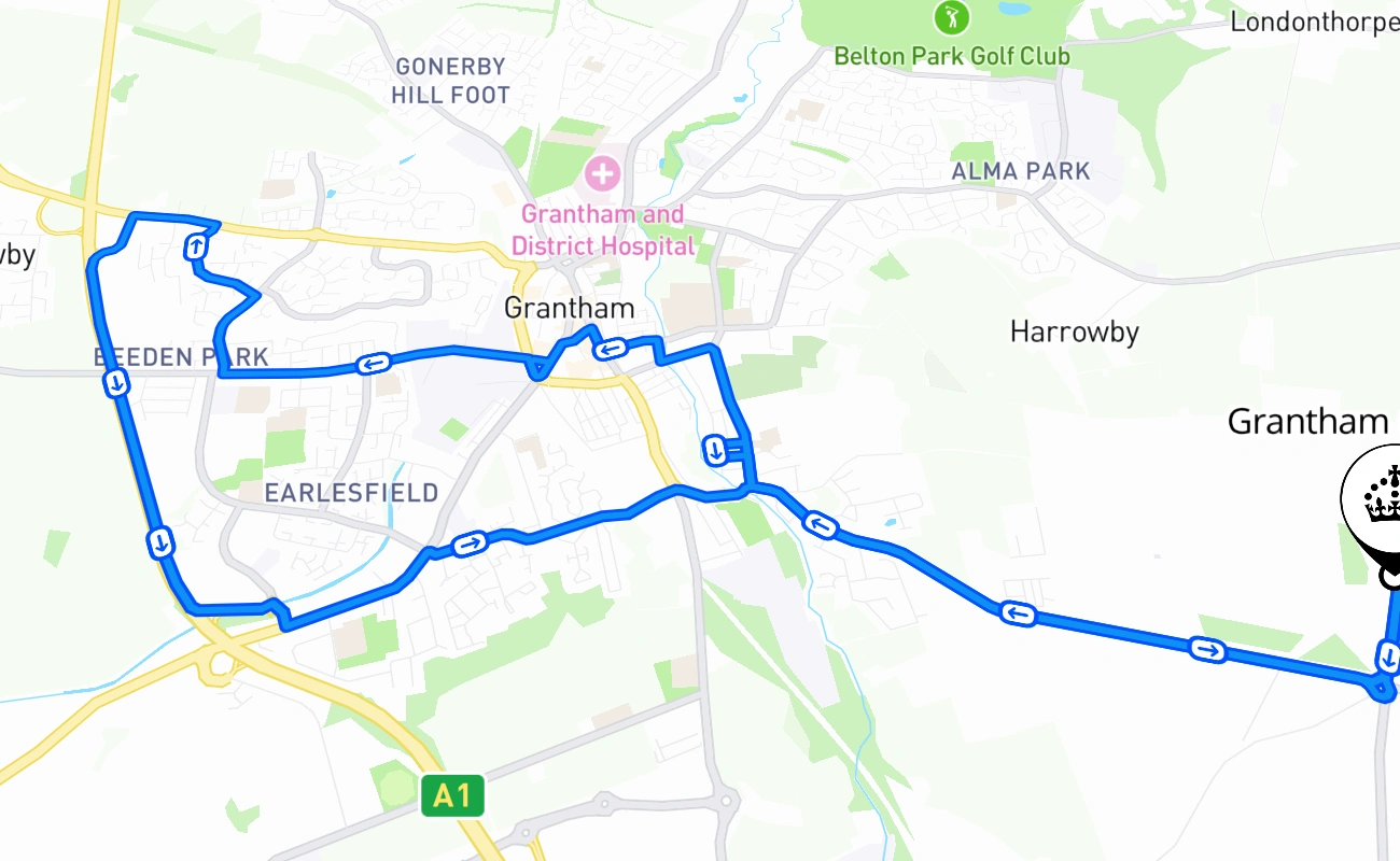 Grantham (Somerby) 驾考路线 #1155 地图 - ENG 英国