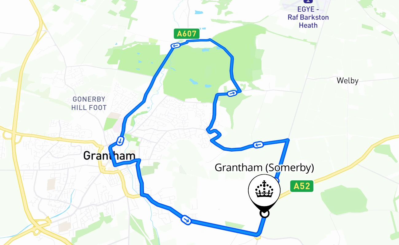 Grantham (Somerby) driving test route #2610 map - ENG United Kingdom