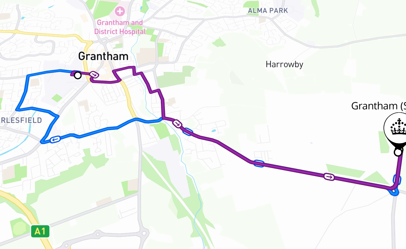 Grantham (Somerby) driving test route #2611 map - ENG United Kingdom