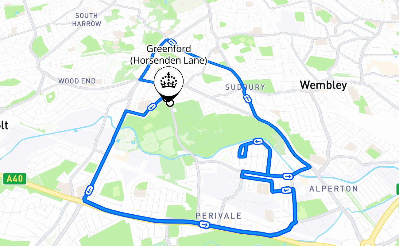 Greenford (Horsenden Lane) driving test route #1492 map - ENG United Kingdom
