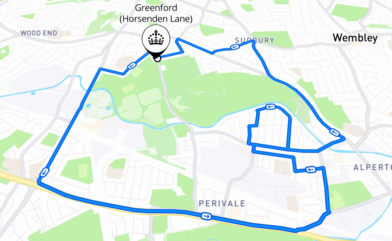 Greenford (Horsenden Lane) driving test route #1494 map - ENG United Kingdom
