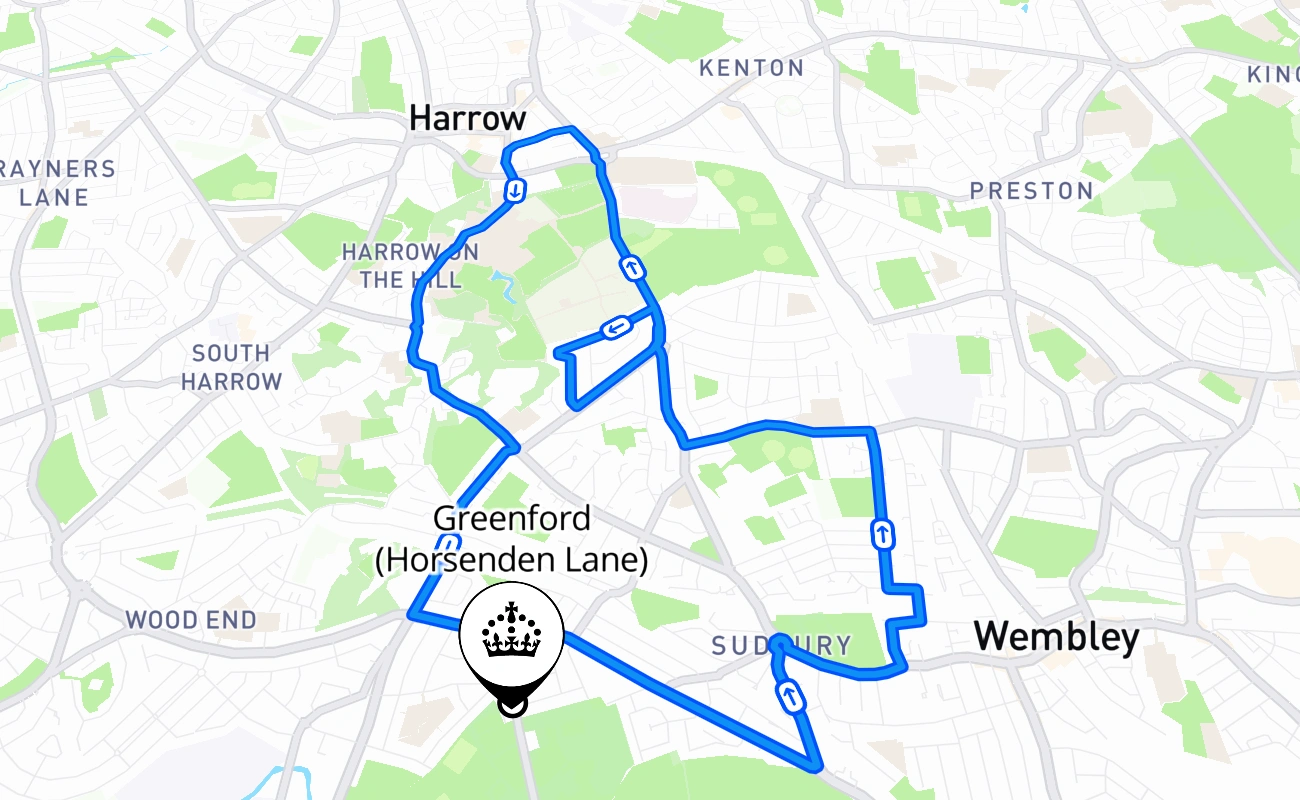 Greenford (Horsenden Lane) driving test route #1496 map - ENG United Kingdom