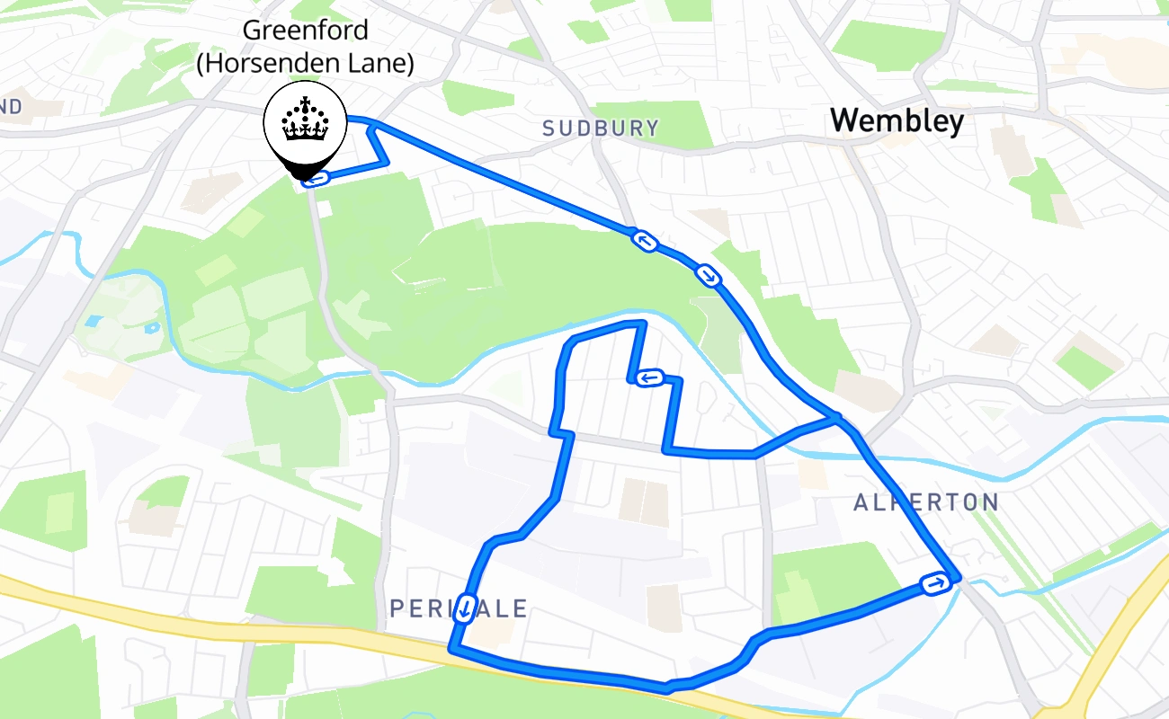 Greenford (Horsenden Lane) driving test route #1497 map - ENG United Kingdom