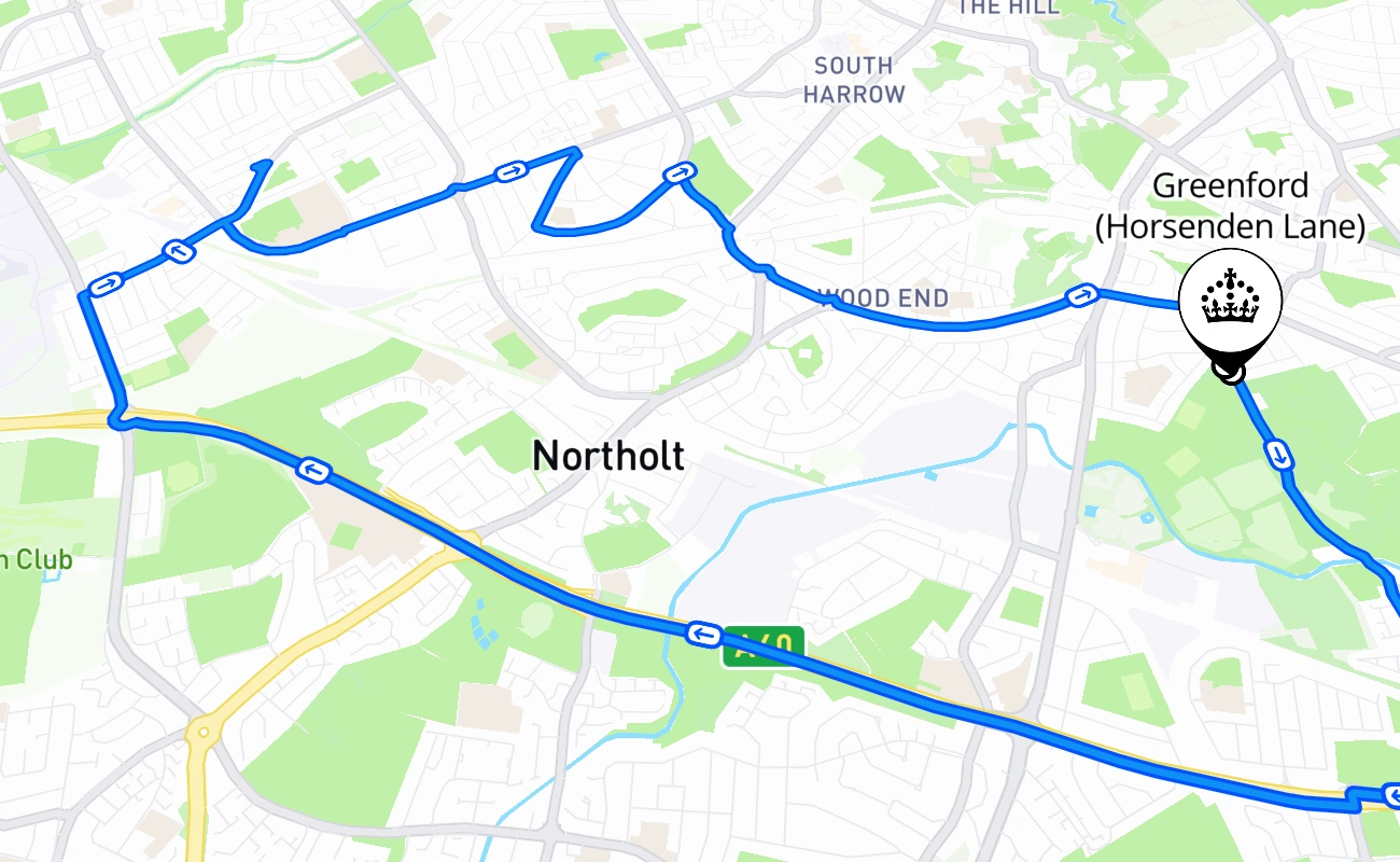 Greenford (Horsenden Lane) driving test route #1498 map - ENG United Kingdom