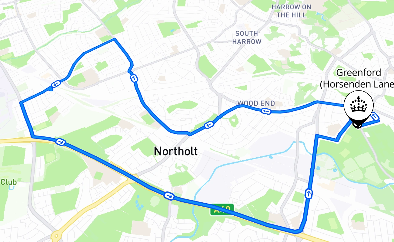 Greenford (Horsenden Lane) driving test route #1499 map - ENG United Kingdom