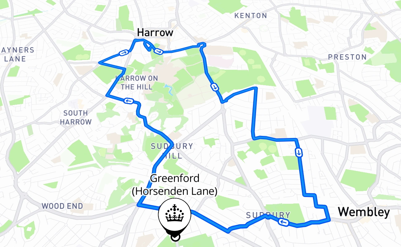 Greenford (Horsenden Lane) driving test route #1503 map - ENG United Kingdom
