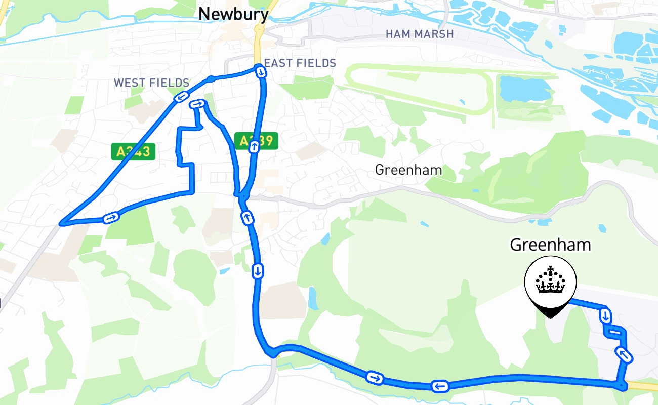 Greenham driving test route #1959 map - ENG United Kingdom