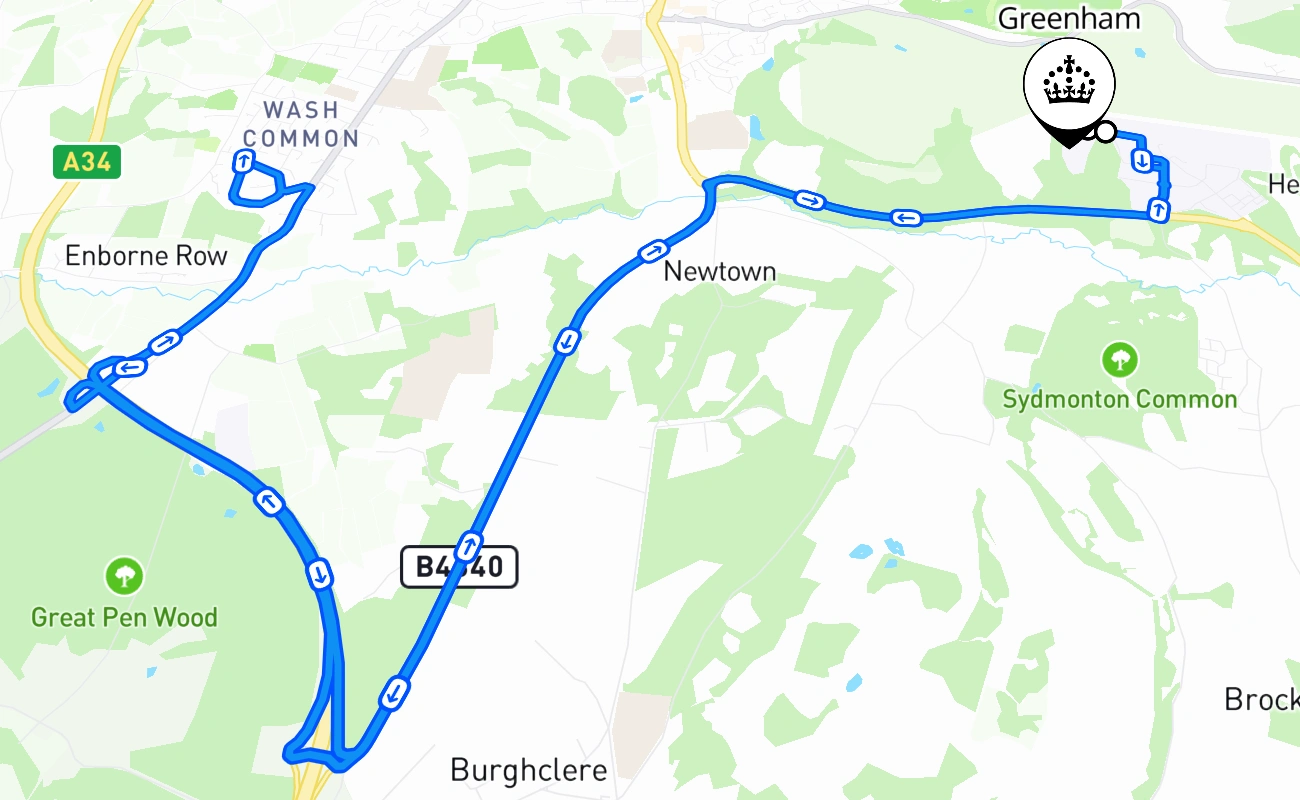Greenham driving test route #1960 map - ENG United Kingdom