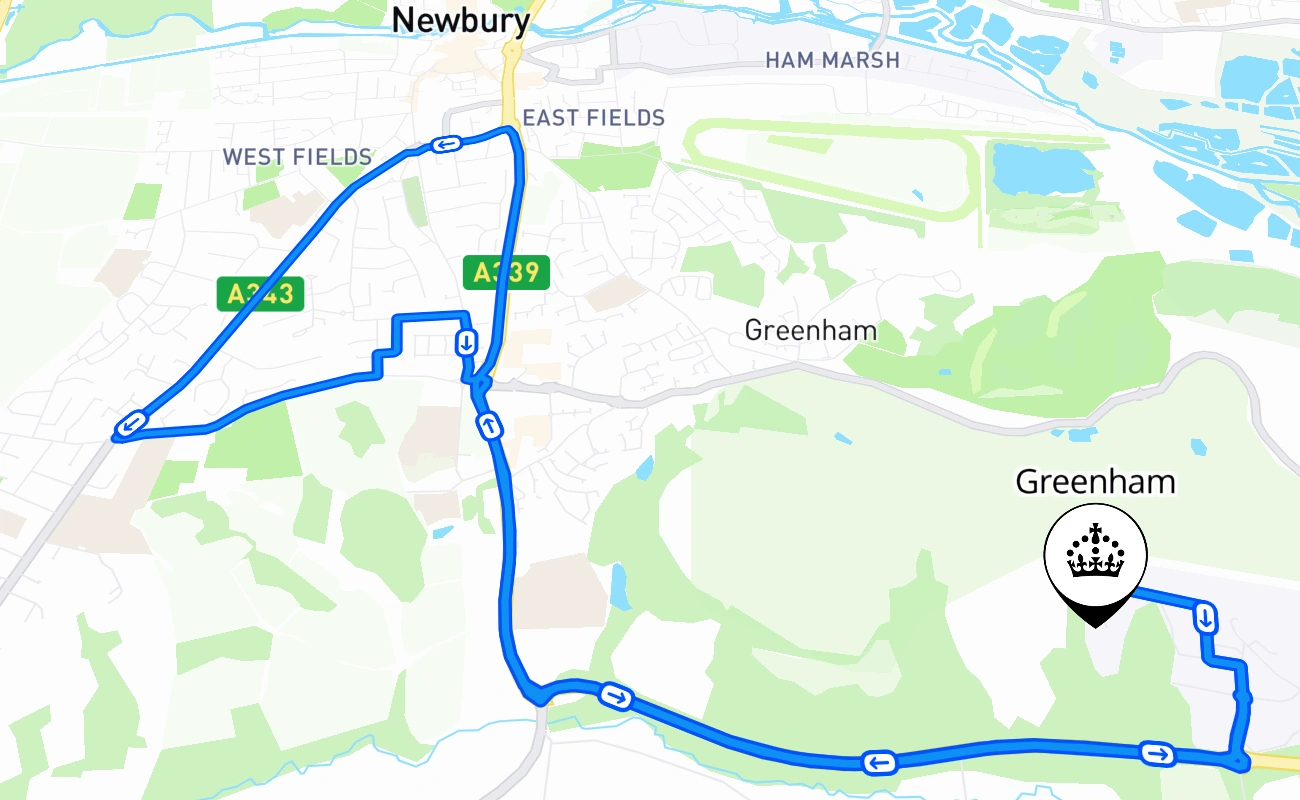 Greenham driving test route #1961 map - ENG United Kingdom
