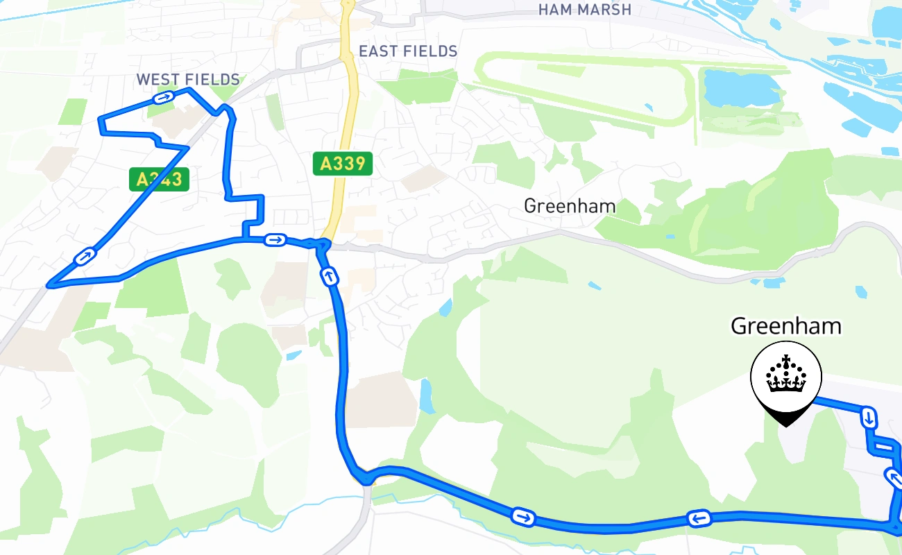 Greenham driving test route #1963 map - ENG United Kingdom