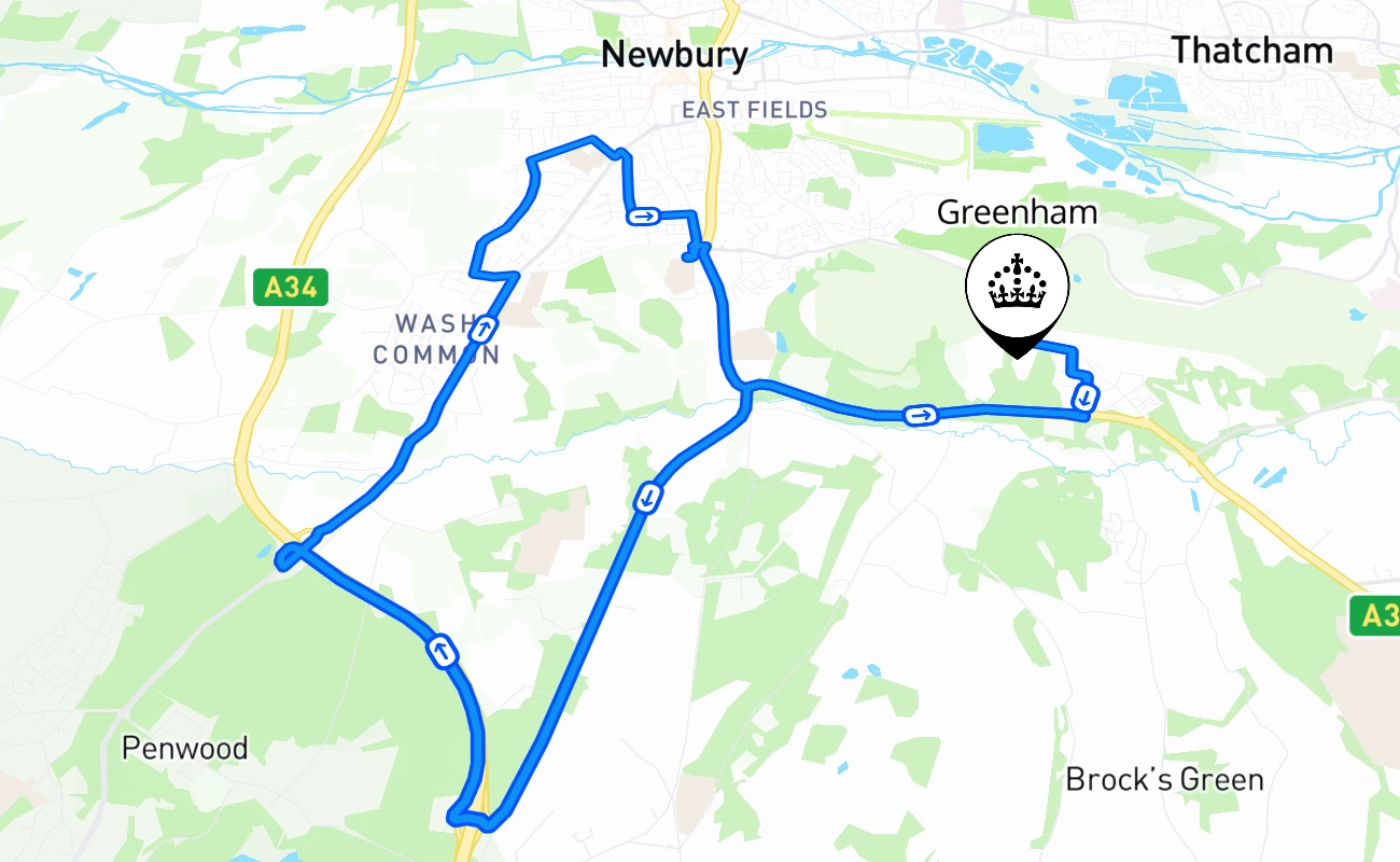 Greenham driving test route #1964 map - ENG United Kingdom