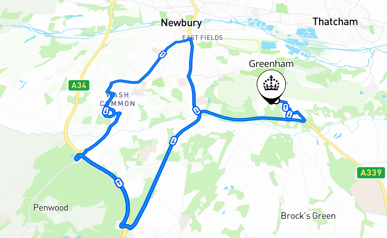 Greenham driving test route #1965 map - ENG United Kingdom