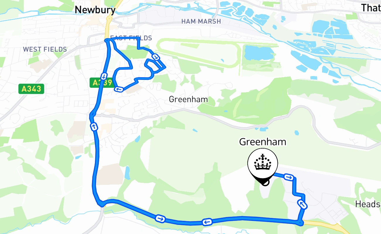 Greenham driving test route #1966 map - ENG United Kingdom