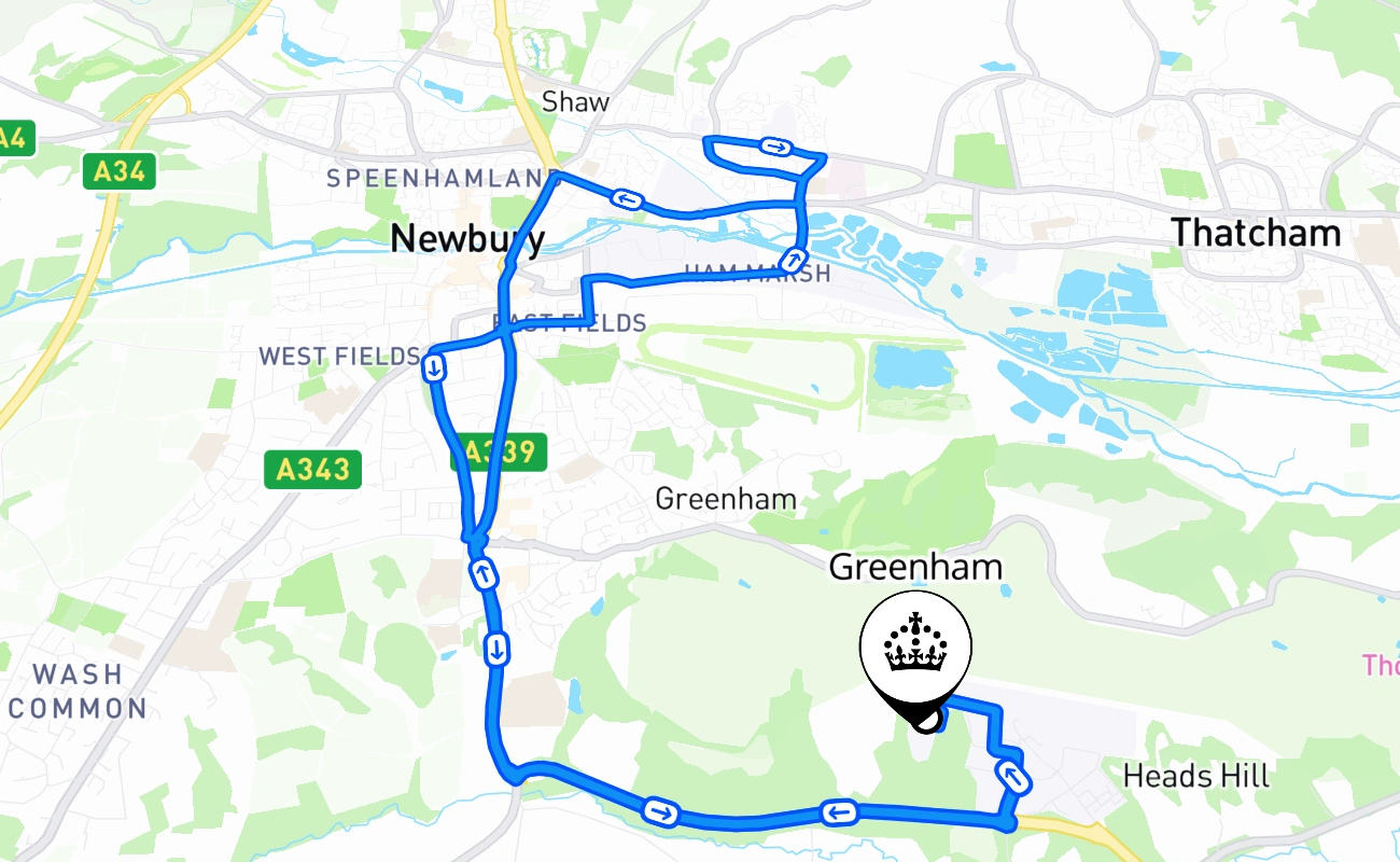 Greenham driving test route #1967 map - ENG United Kingdom