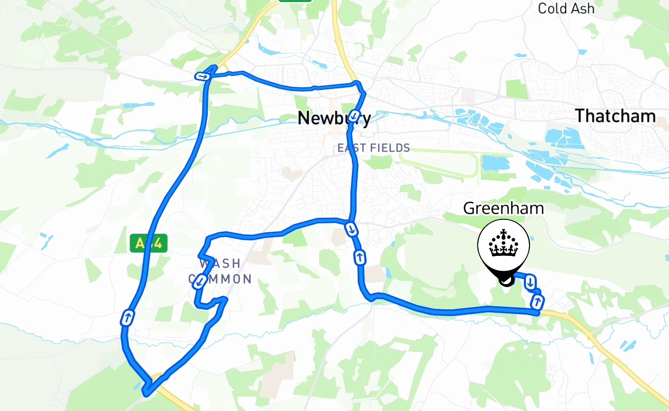 Greenham driving test route #1968 map - ENG United Kingdom
