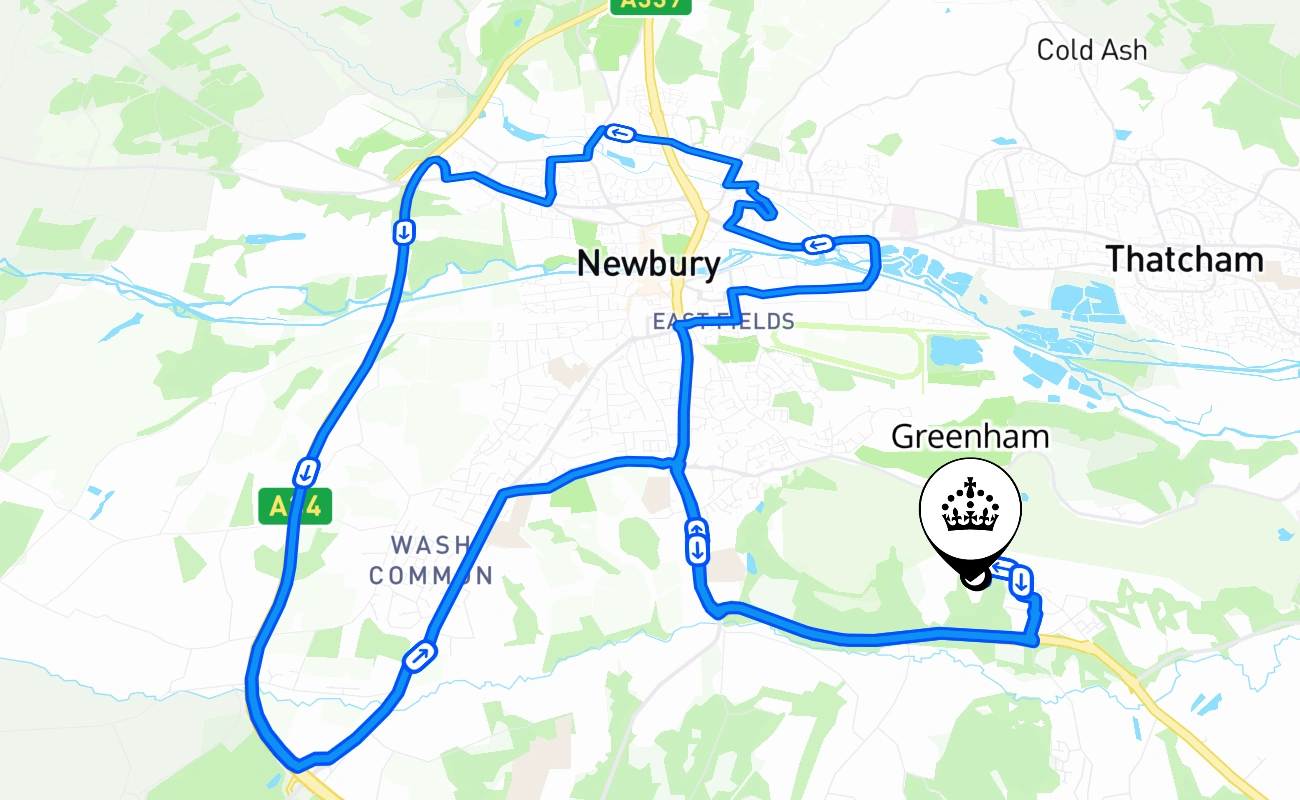 Greenham driving test route #1970 map - ENG United Kingdom
