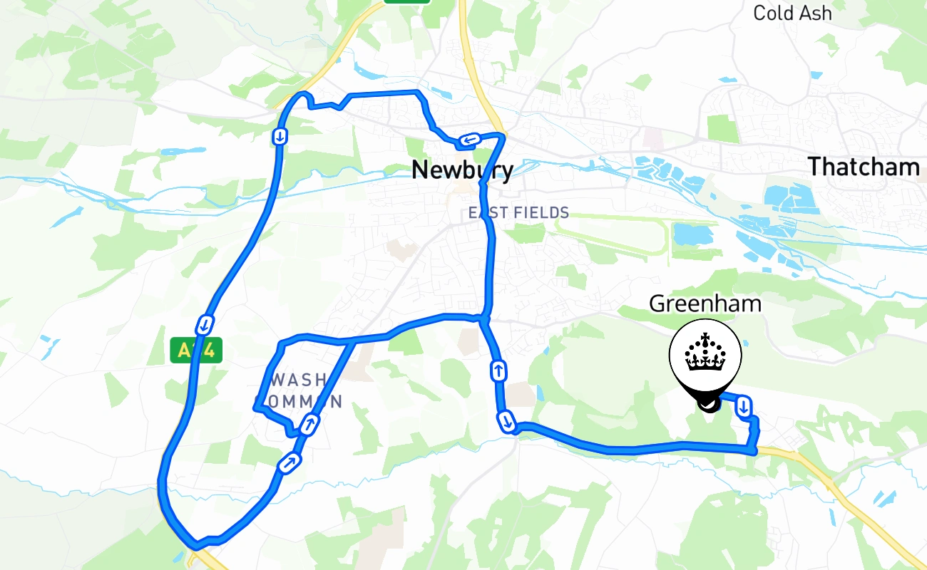 Greenham driving test route #1971 map - ENG United Kingdom