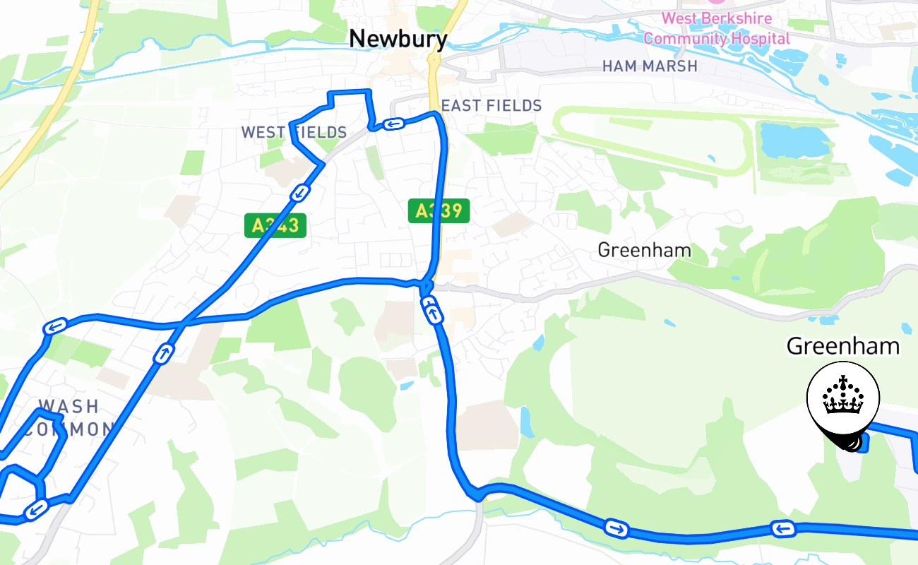 Greenham driving test route #1972 map - ENG United Kingdom