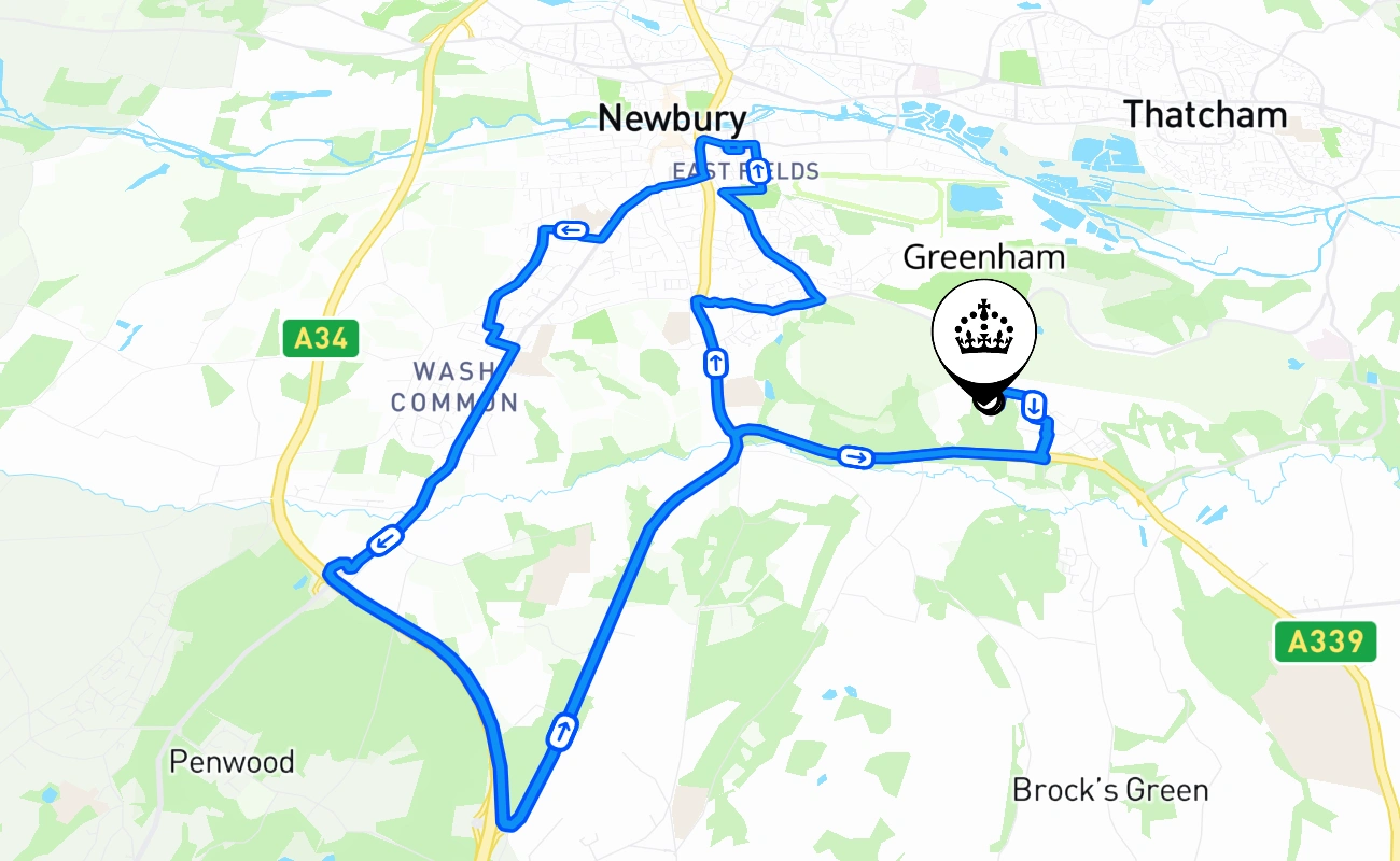 Greenham driving test route #1973 map - ENG United Kingdom