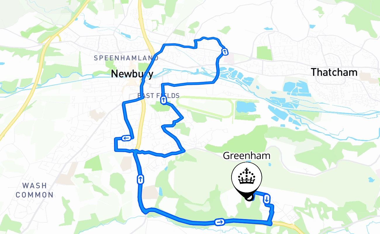 Greenham driving test route #1974 map - ENG United Kingdom