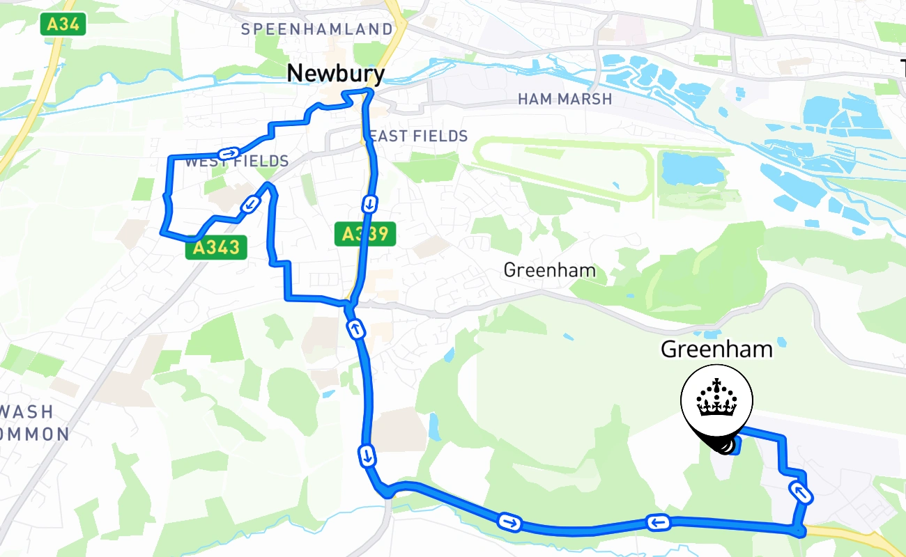 Greenham driving test route #1975 map - ENG United Kingdom