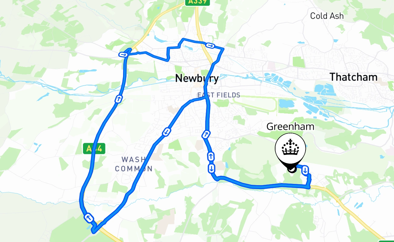 Greenham driving test route #1983 map - ENG United Kingdom
