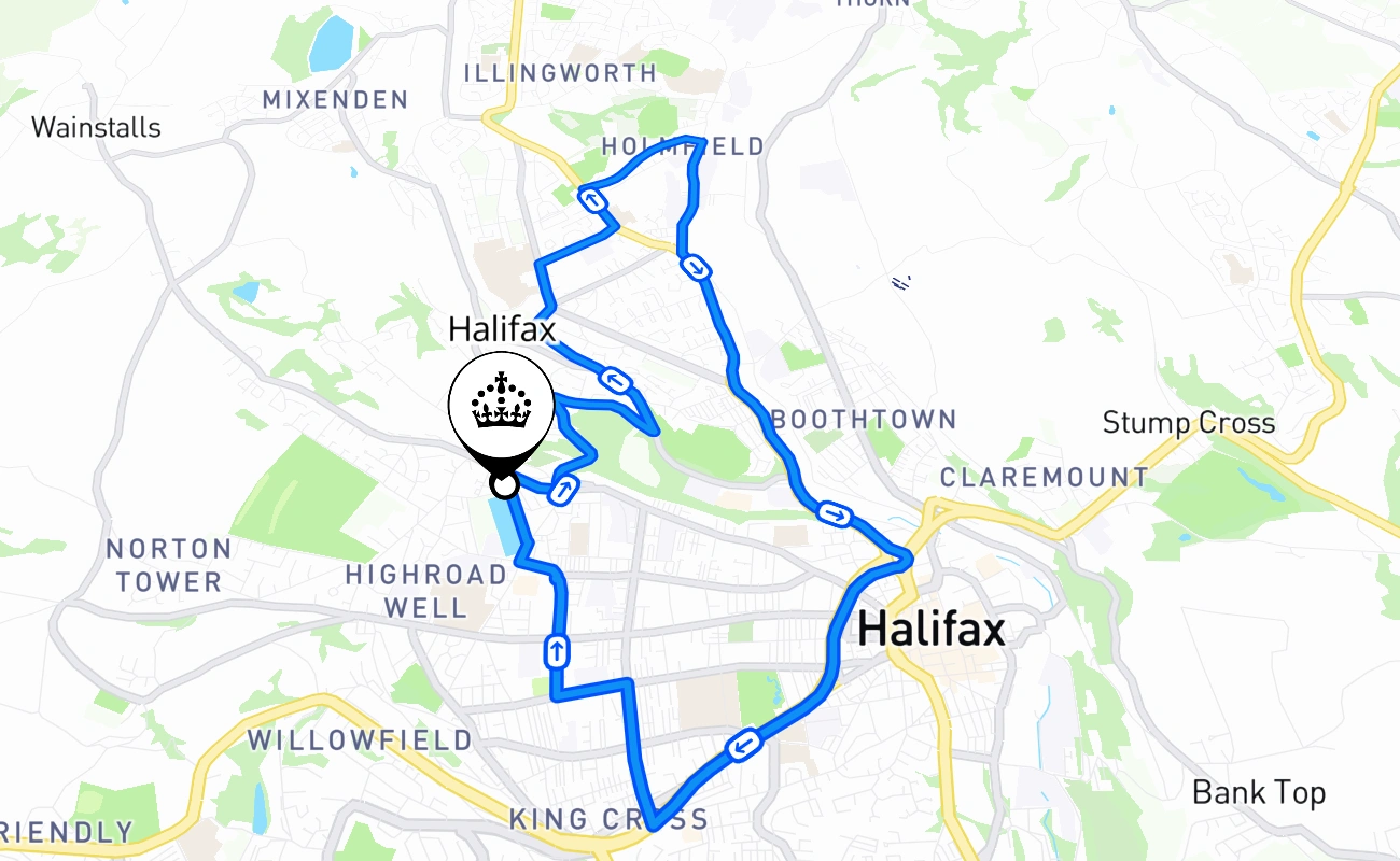 Halifax driving test route #2669 map - ENG United Kingdom