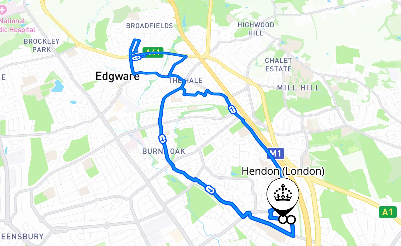 Hendon (London) 驾考路线 #851 地图 - ENG 英国
