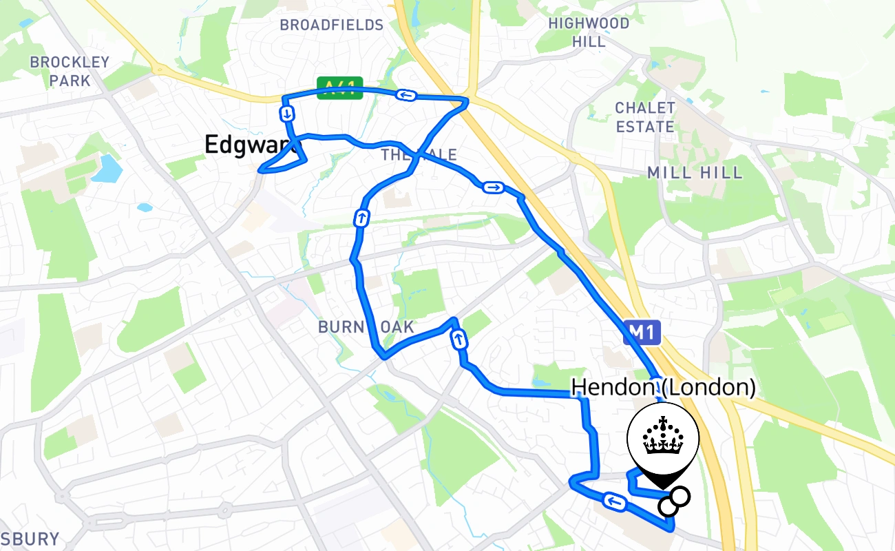 Hendon (London) 驾考路线 #854 地图 - ENG 英国
